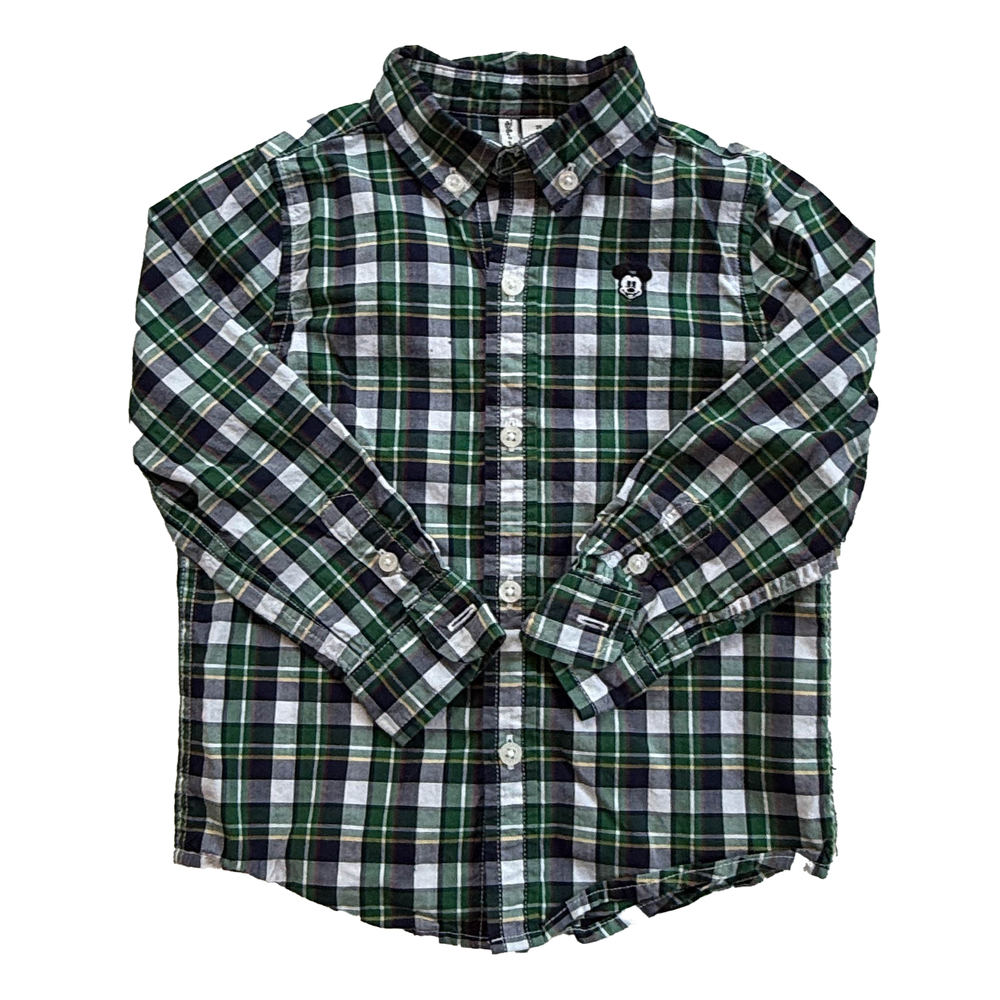 Janie and Jack Boys Green Plaid | Mickey Button Down Long Sleeve size: 2T